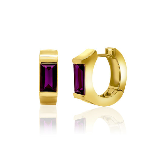 Sterling Silver Yellow Gold Plated Amethyst Hoop Earrings