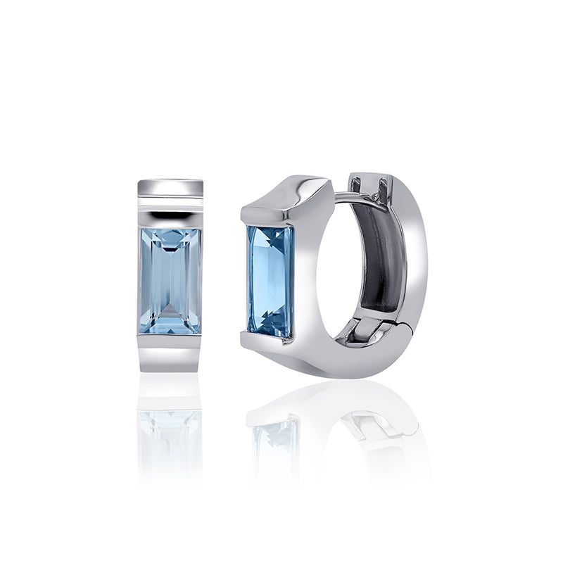 Sterling Silver White Gold Plated Blue Topaz Hoop Earrings