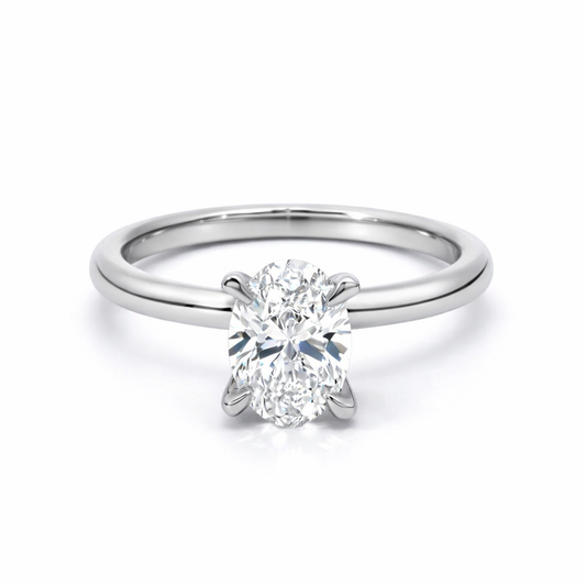 14K White Gold 1.00 Oval Lab Grown Solitaire Diamond Ring