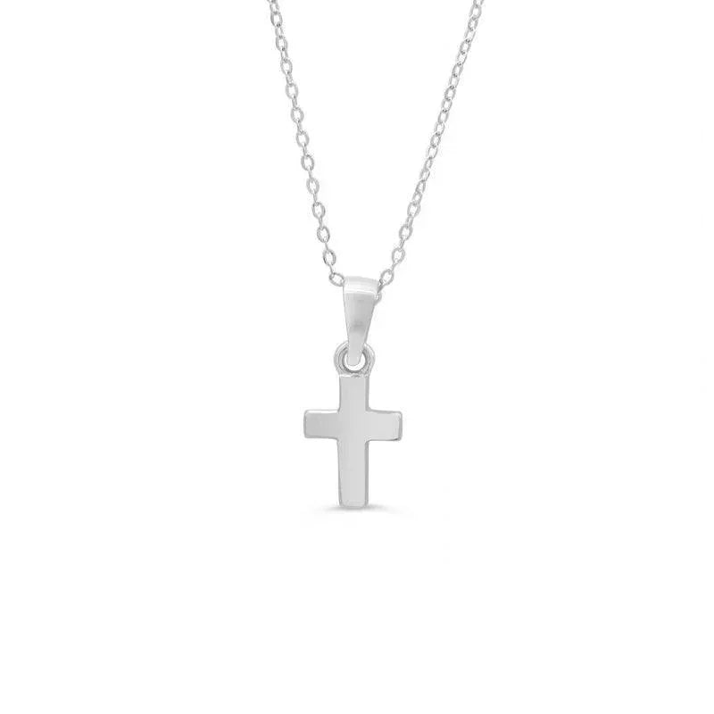 10K White Gold Cross Baby Pendant with 14" Chain