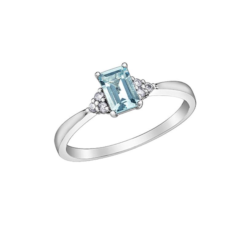 10K White Gold 6X4MM Aquamarine 0.06TDW Gemstone Ring