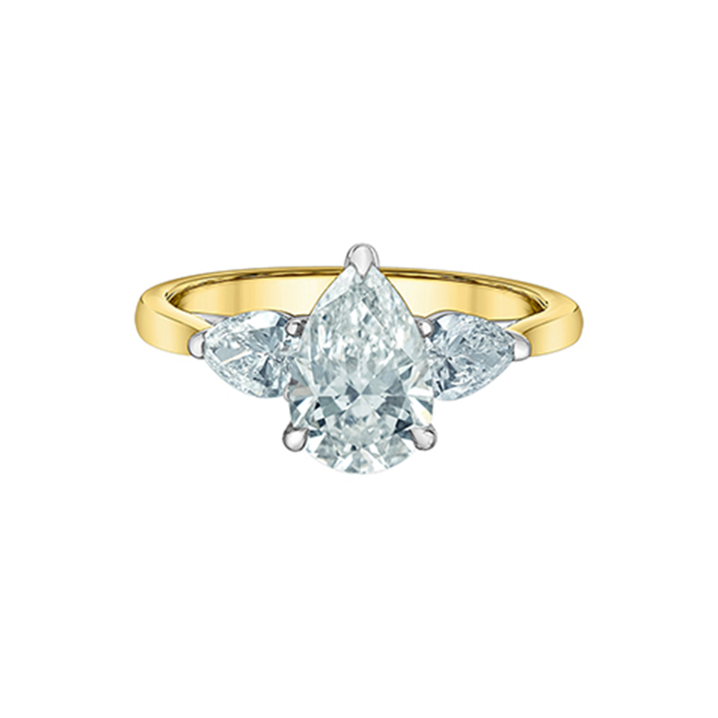 14K Yellow Gold 2.21TDW Lab Diamond Pear Engagement Ring