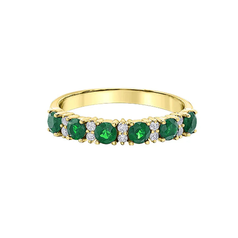 10K Yellow Gold 0.10TDW Diamond and 6X3mm Emerald Ring