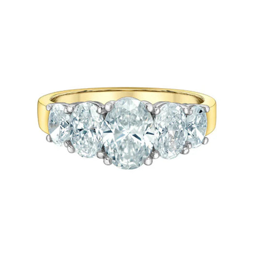 2.58TDW Lab Grown Oval Diamond Ring in 14K Yellow and White Gold