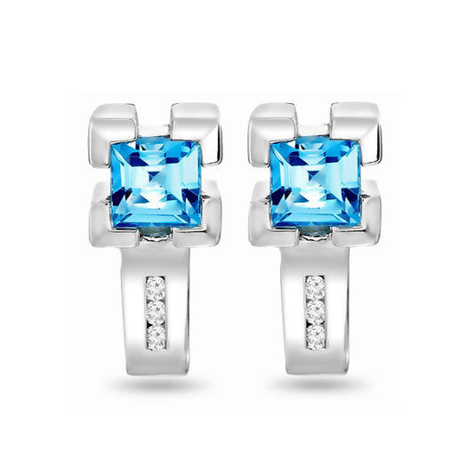 0.05ct Lab-Grown Diamond Blue Topaz Hoop Earrings in White Gold Plated Sterling Silver 
