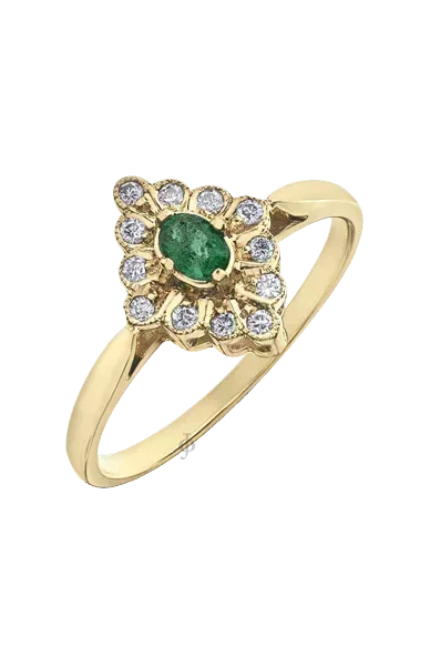 10K Yellow Gold Emerald and Diamond Fancy Ring