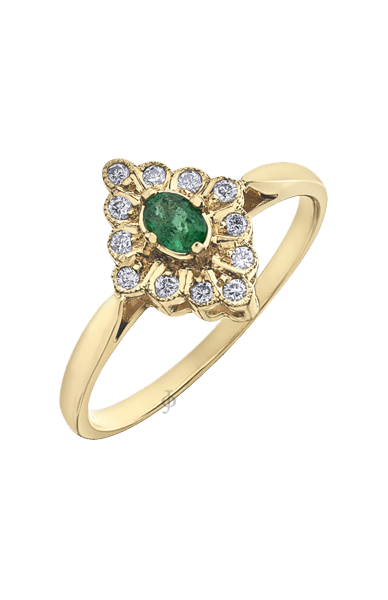 10K Yellow Gold Emerald and Diamond Fancy Ring