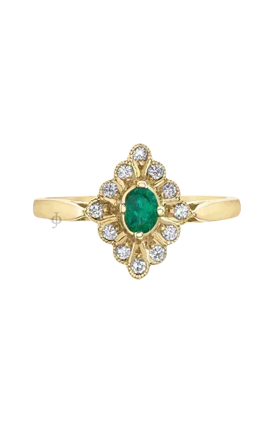 10K Yellow Gold Emerald and Diamond Fancy Ring