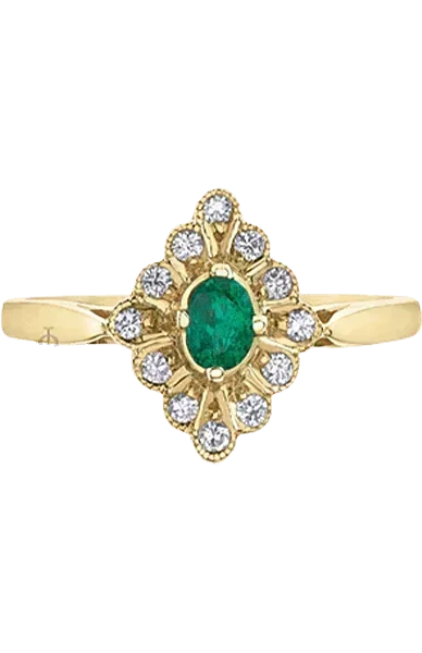 10K Yellow Gold Emerald and Diamond Fancy Ring
