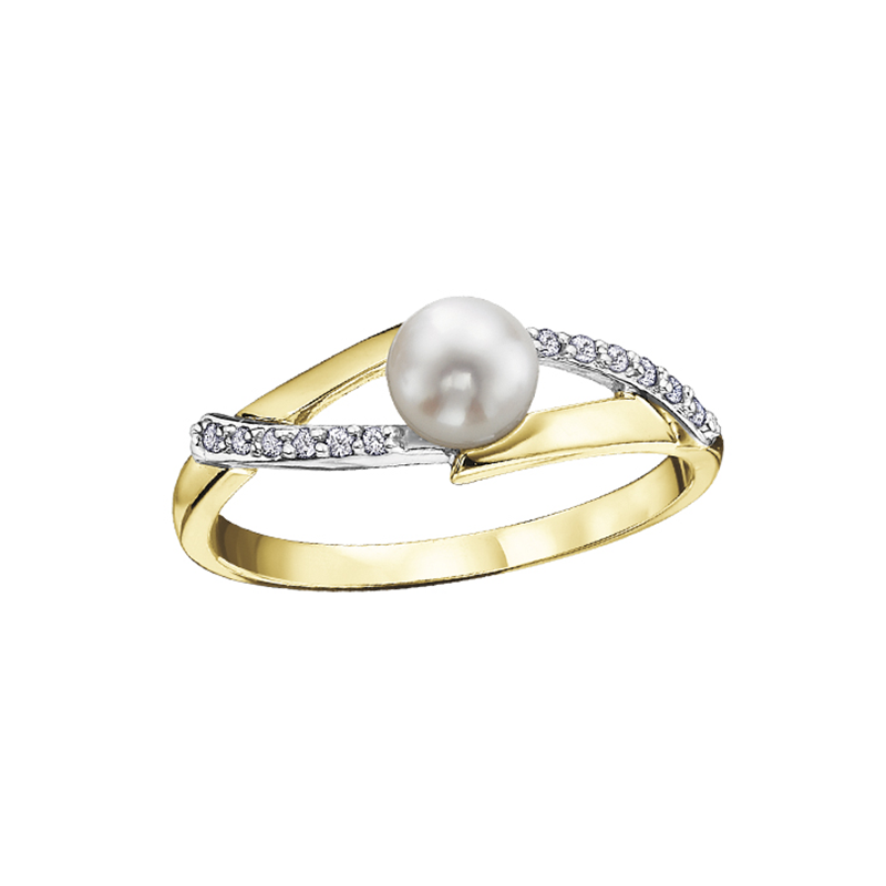 10K Yellow Gold 0.06TDW Diamond 5MM Pearl Ring