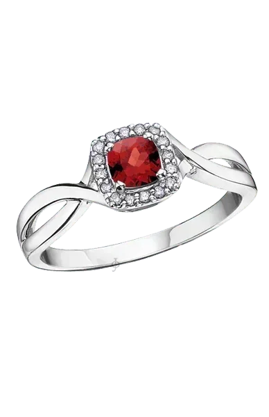 10K White Gold Garnet and Diamond Halo Ring