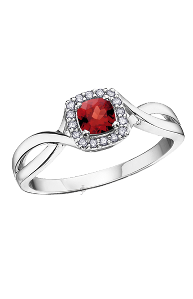 10K White Gold Garnet and Diamond Halo Ring