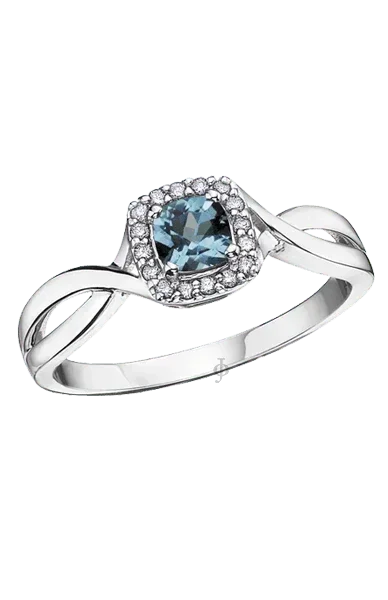 10K White Gold Blue Topaz and Diamond Halo Ring