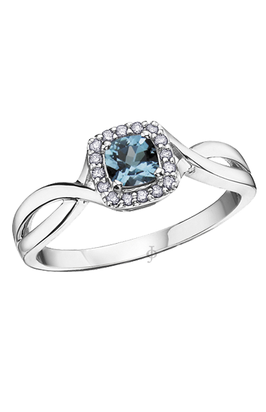 10K White Gold Blue Topaz and Diamond Halo Ring