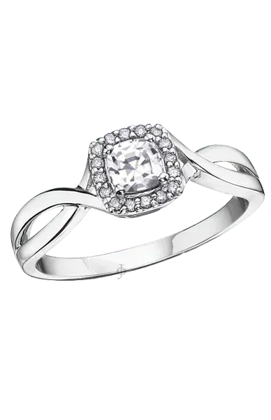 10K White Gold White Zircon and Diamond Halo Ring