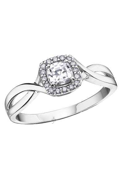 10K White Gold White Zircon and Diamond Halo Ring