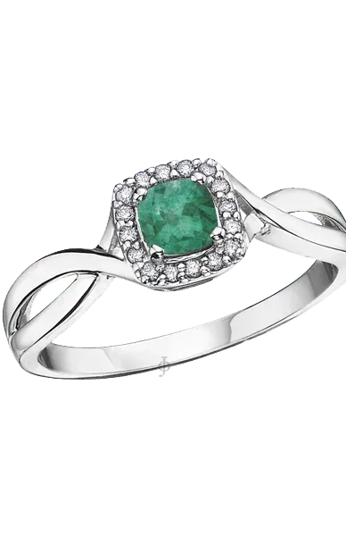 10K White Gold Emerald and Diamond Halo Ring