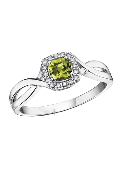 10K White Gold Peridot and Diamond Halo Ring