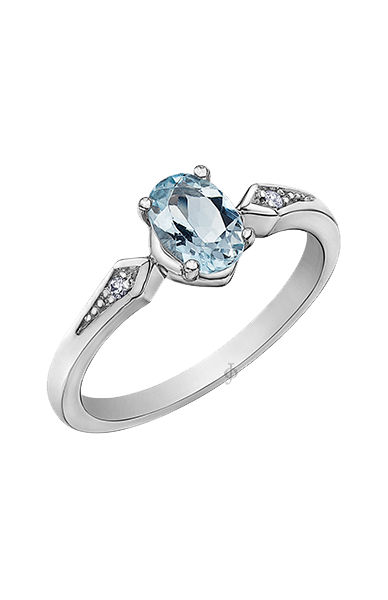 10K White Gold Aquamarine Ring with Diamond Accent