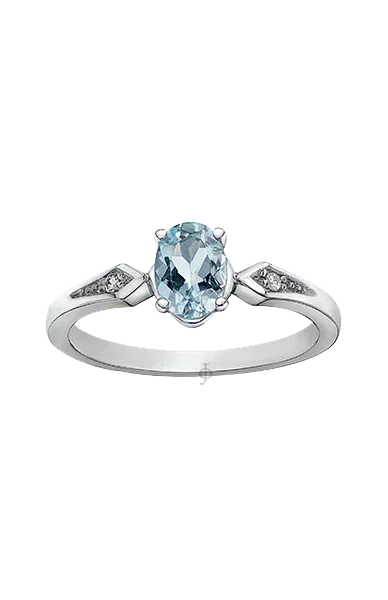 10K White Gold Aquamarine Ring with Diamond Accent