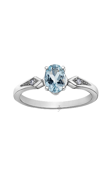 10K White Gold Aquamarine Ring with Diamond Accent