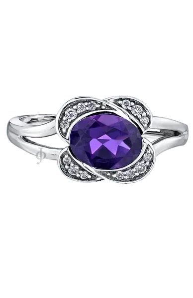 10K White Gold Amethyst and Diamond Ring