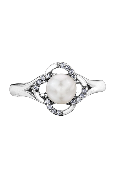 10K White Gold Pearl and Diamond Ring