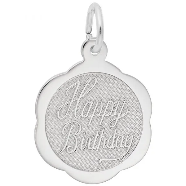 Sterling Silver Happy Birthday Scalloped Disc Charm