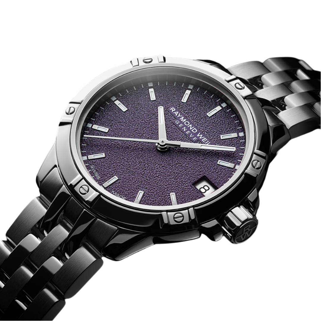 Raymond Weil Tango Classic Ladies Quartz Aubergine Purple Frosted Dial Steel Date Watch, 30mm 5960-st-50161