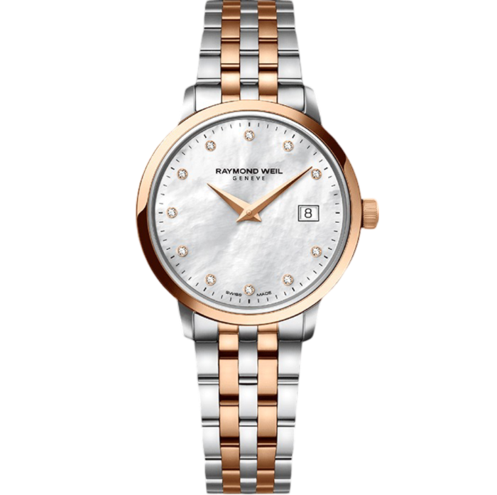 Raymond Weil Toccata Ladies Quartz Two-Tone Rose Gold 11 Diamond Watch, 29mm 5988-sp5-97081