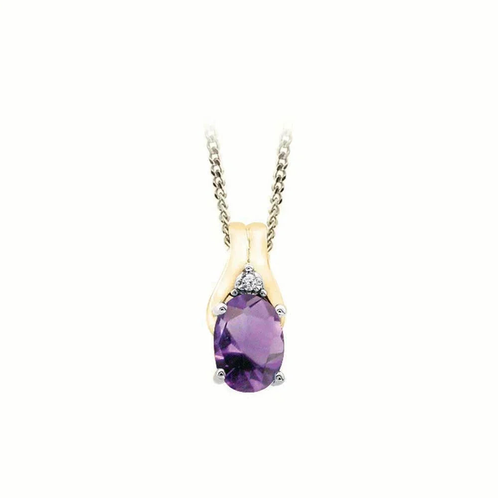 February Birthstone Pendant with Diamond Accent set in 10K Yellow gold
