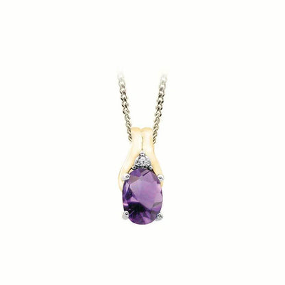 February Birthstone Pendant with Diamond Accent set in 10K Yellow gold