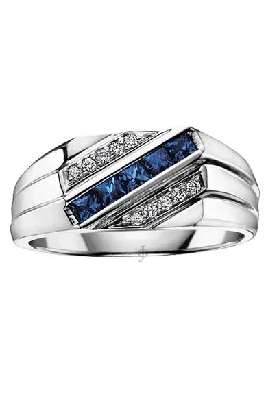 10K White Gold Blue Sapphire and Diamond Men's Ring