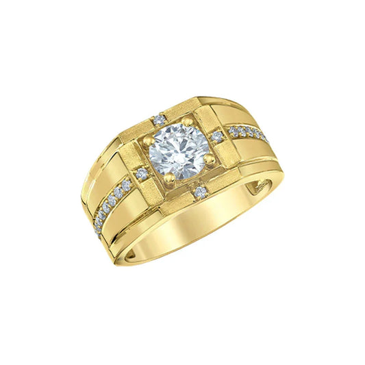 14K Yellow Gold 1.83ct Lab-Grown Men's Ring with 1.53ct Center Diamond
