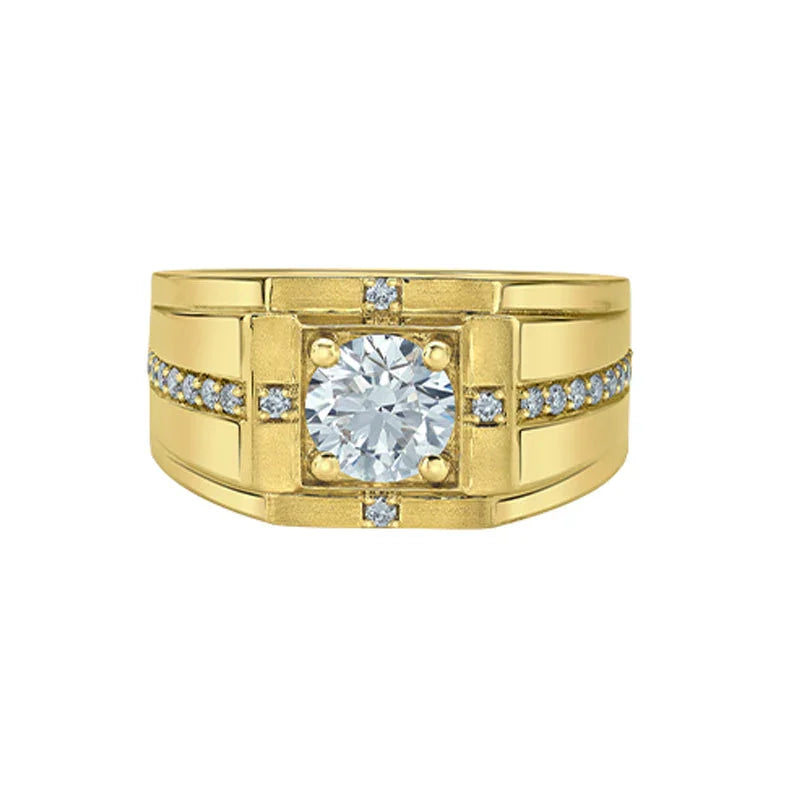 14K Yellow Gold 1.83ct Lab-Grown Men's Ring with 1.53ct Center Diamond