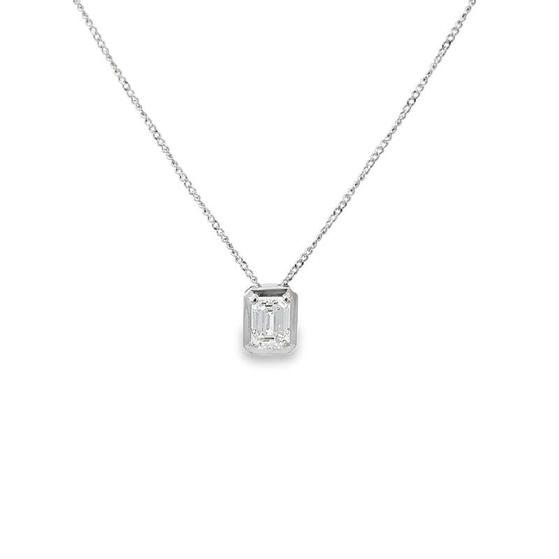 10K White Gold 0.50CT Lab Diamond Emerald Cut Solitaire Pendant