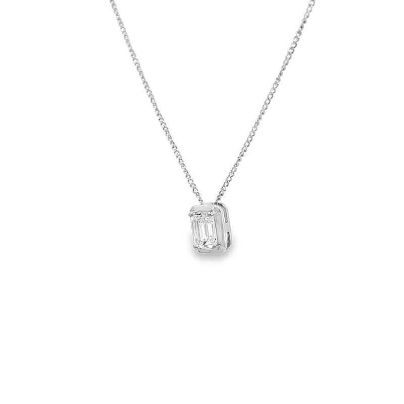 10K White Gold 0.50CT Lab Diamond Emerald Cut Solitaire Pendant