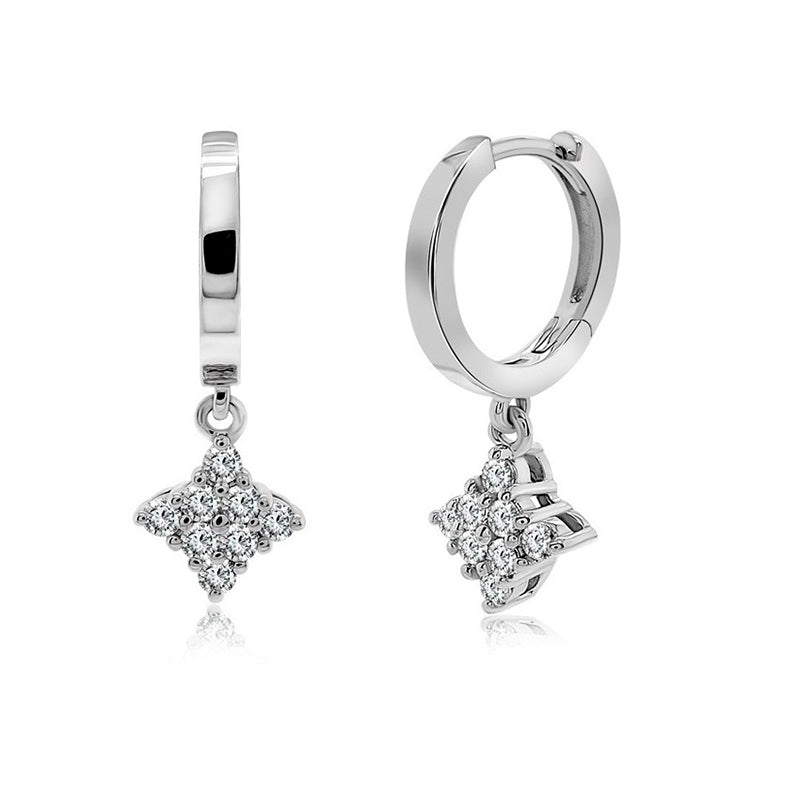 0.24ct Lab Grown Diamond Sterling Silver White Gold Plated Dangle Hoop Earrings