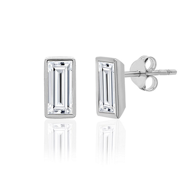 Sterling Silver White Gold Plated 0.25ct Lab-Grown Baguette Diamond Stud Earrings