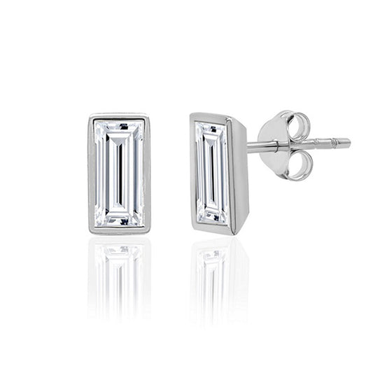 Sterling Silver White Gold Plated 0.25ct Lab-Grown Baguette Diamond Stud Earrings