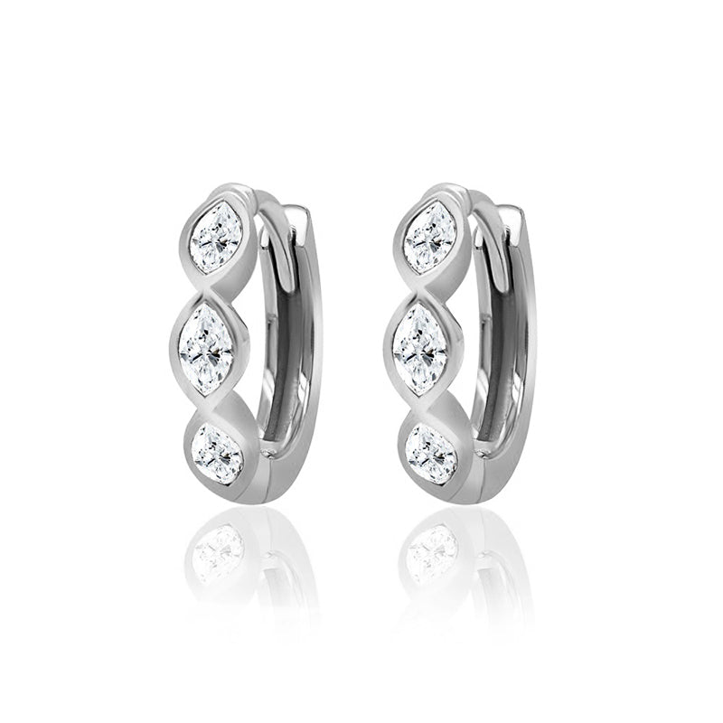 0.33ct Marquise Lab Grown Diamond Mini Huggie White Gold Plated Sterling Silver Earrings