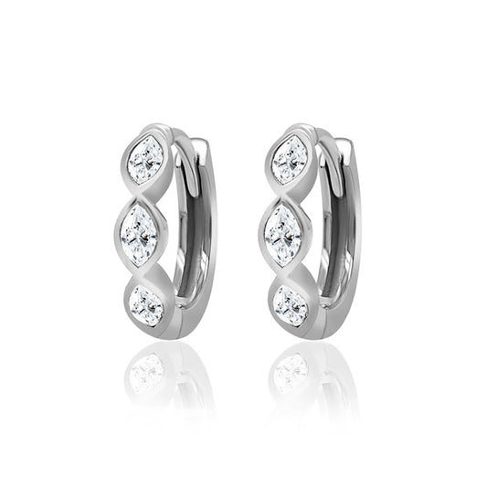 0.33ct Marquise Lab Grown Diamond Mini Huggie White Gold Plated Sterling Silver Earrings