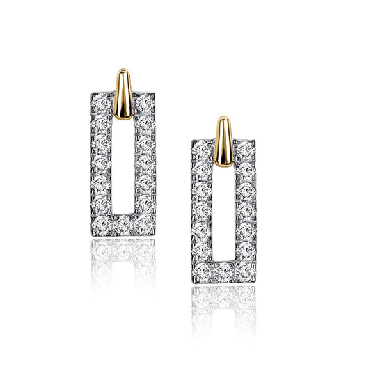 0.33ct Lab-Grown Diamond Sterling Silver White Gold and Yellow Gold Plated Rectangular Earrings