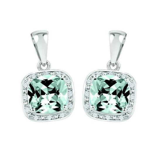 March Birthstone Earring with Diamond Accent set in Sterling Silver