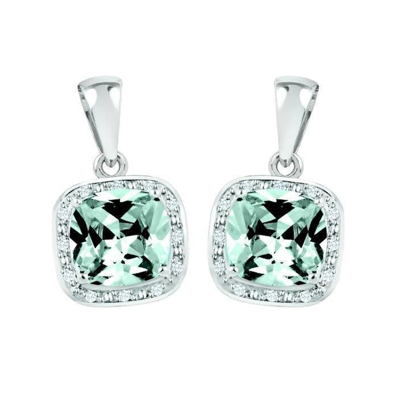 March Birthstone Earring with Diamond Accent set in Sterling Silver