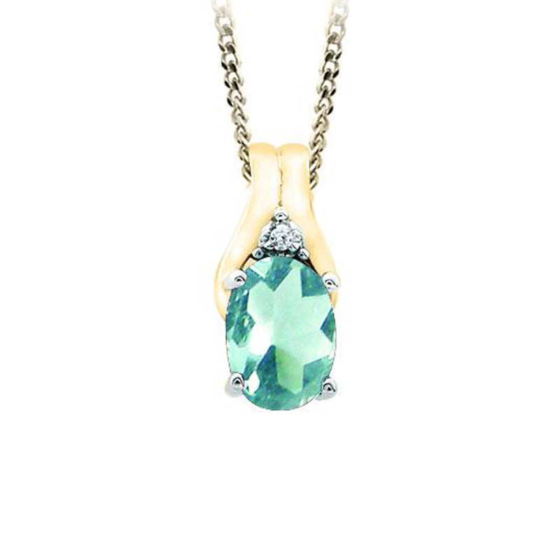 March Birthstone Pendant with Diamond Accent set in 10K Yellow gold