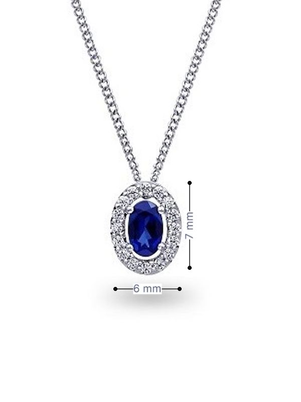 0.10TDW Diamond Halo &amp; Sapphire Pendant in 10K White Gold