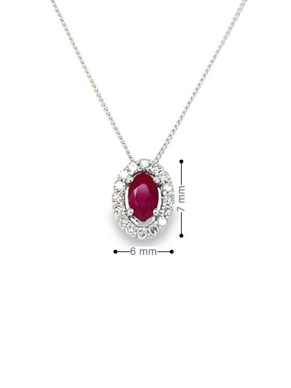 Ruby and Diamond Oval Pendant with 0.10 TDW in 10K White Gold
