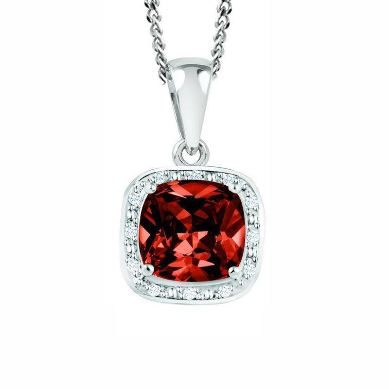 January Birthstone Pendant with Diamond Accent set in Sterling Silver