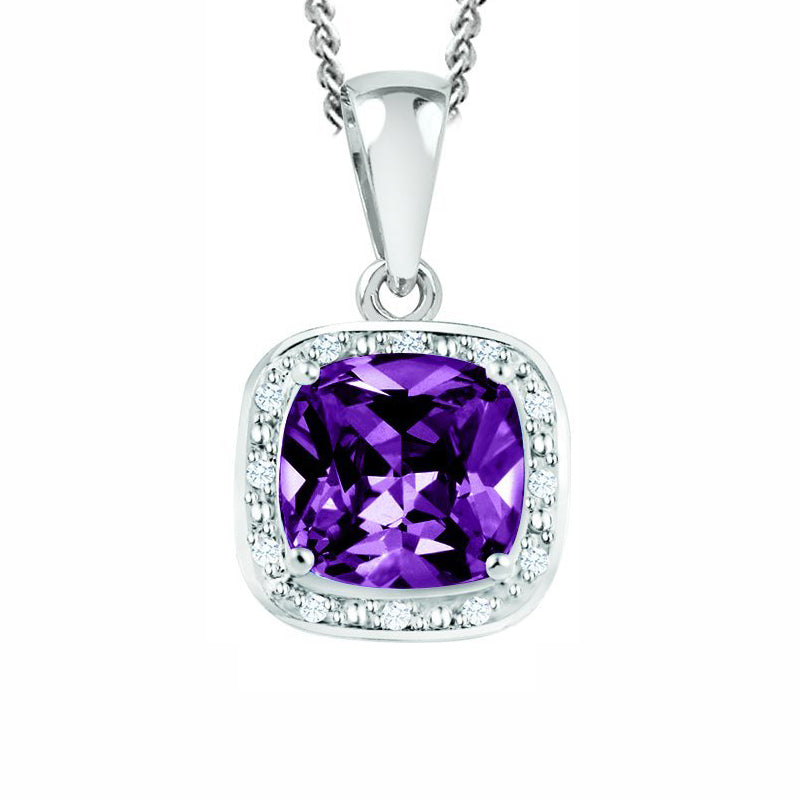 February Birthstone Pendant with Diamond Accent set in Sterling Silver